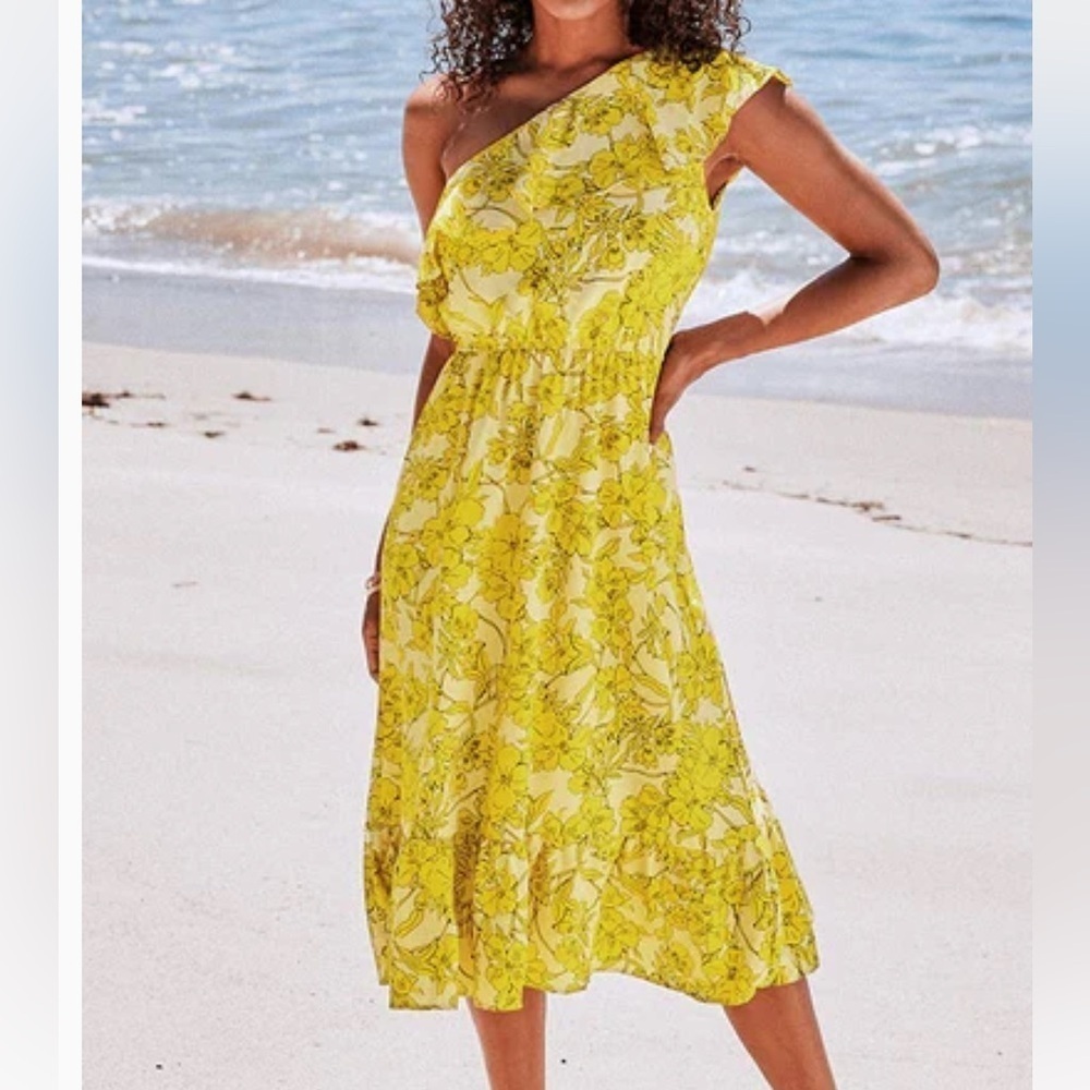 Cupshe - Stevie One Shoulder Ruffle Dress - Size XXL. Yellow floral. NWT